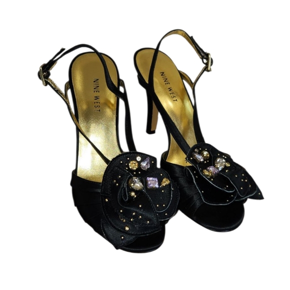 Nine West Jovial 2 Black Satin Ankle Strap Sandals. Size 7.5 - Picture 2 of 10